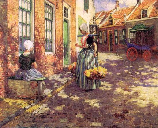 George Hitchcock Dutch Flower Girls Norge oil painting art